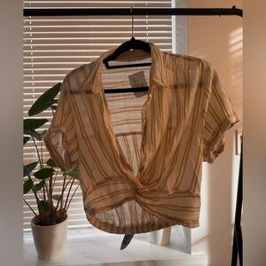 Urban Outfitters Beige and Brown Striped Button Down Shirt
